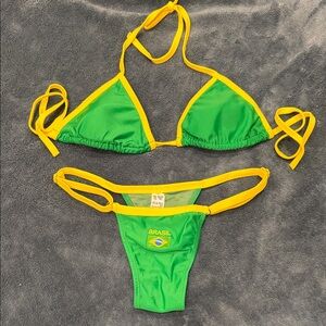 NEW Brazilian Green and Yellow Bikini Set S/M